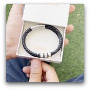 Double Layer Men Name Bracelet - Black Leather