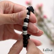 Pulsera de Nombre para Mujer con Ónix Negro y Cristales [Plata de Ley]