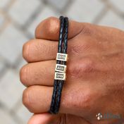 Leather Bracelet with Engraved Names for Men - 18K Gold Plated