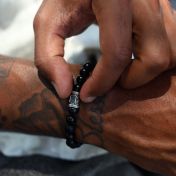 Black Onyx Men Bracelet With Nano Bible [Sterling Silver]