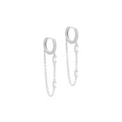 White Crystal Hoop Chain Earrings [Sterling Silver]