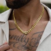 Cuban Link Chain with Cross for Men – 8mm [Gold Plated]