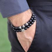 Handtekening Zwarte Onyx Mannen Armband - Sterling Zilver