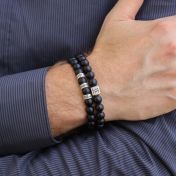 Handtekening Zwarte Onyx Mannen Armband - Sterling Zilver