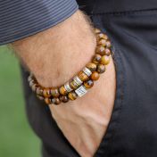 Bracelet Œil de Tigre Marron Classique pour Homme - Argent 925