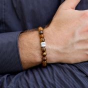 Brown Tiger Eye Men Bracelet  with Sterling Silver Charm