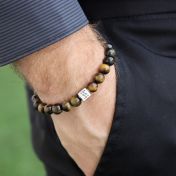 Classic Green Tiger Eye Men Bracelet - Sterling Silver