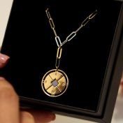 Collier Initiales Boussole avec Nano Bible [Plaqué Or 18ct] 