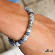 Bracelet Croix en Jaspe Picasso avec Prénoms pour Homme 