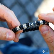 Black Silver Cross Men Name Bracelet with Black Onyx Stones