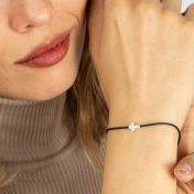Crystal Cross Bracelet - Black Cord [Sterling Silver]