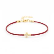 Crystal Cross Bracelet - Red Cord [18K Gold Plated]