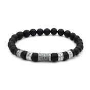 Bracelet Onyx Noir Prénom avec Boussole pour Femme [Argent 925] 