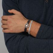 Der echte Norden Kompass Armband mit Gravur für Herren – Schwarzes Leder