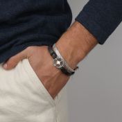 Der echte Norden Kompass Armband mit Gravur für Herren – Schwarzes Leder