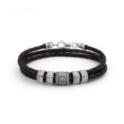 Compass Men Name Bracelet in Silver [Brown Leather]
