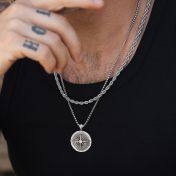 Gegraveerde Familie Kompas Ketting voor Mannen - Sterling Zilver