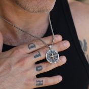 Family Compass Men Engraved Necklace - Sterling Silver
