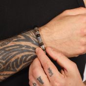 Name Bracelet with Green Tiger Eye Stones and Silver charms with engraving 
