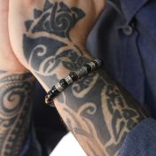 Bracelet with Green Tiger Eye Stones, compass charm and Engraved Sterling Silver Spheres
