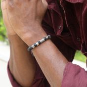 Bracciale Bussola in Pietra di Onice Nero da Uomo con Nome 