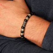 Bracelet Onyx Noir Prénom avec Boussole pour Homme - Laiton Doré