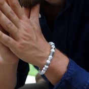 Compass Men Name Bracelet with Howlite Stones