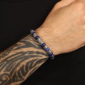 Compass Men Name Bracelet with Lapis Lazuli Stones [Silver]