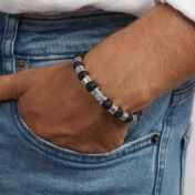 Compass Men Name Bracelet with Lava Stones
