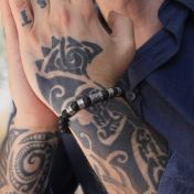 Compass Men Name Bracelet with Lava Stones