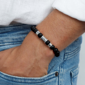 Compass Men Name Bracelet with Lava Stones