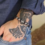 Compass Men Name Bracelet with Lava Stones