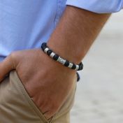 Compass Men Name Bracelet with Lava Stones