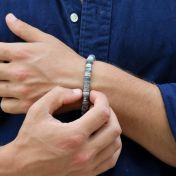 Compass Men Name Bracelet with Picasso Jasper Stones 