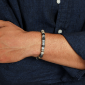 Compass Men Name Bracelet with Picasso Jasper Stones