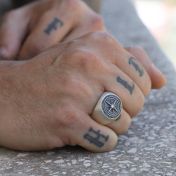 Compass Men's Signet Ring with Engraving - Sterling Silver