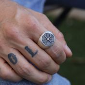 Compass Men's Signet Ring with Engraving - Sterling Silver