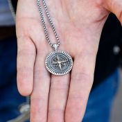 Family Compass Men Engraved Necklace - Sterling Silver