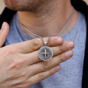 Family Compass Men Engraved Necklace - Sterling Silver