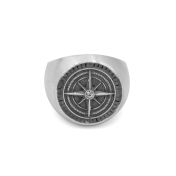 Compass Men's Signet Ring with Engraving - Sterling Silver
