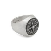 Compass Men's Signet Ring with Engraving - Sterling Silver