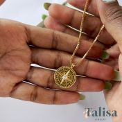 Compass Women Necklace with Coordinates [18K Gold Plated]