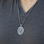 Family Compass Men Engraved Necklace - Sterling Silver