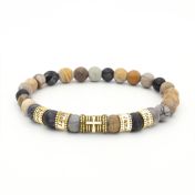 Bracelet Croix Jaspe Picasso avec Prénoms pour Femme - Plaqué Or 18ct