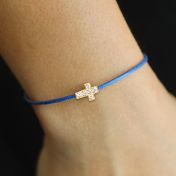 Crystal Cross Bracelet - Blue Cord [18K Gold Plated]