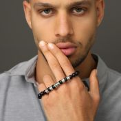 Bracciale Maschile con Croce e Nomi con Pietre di Onice Nero