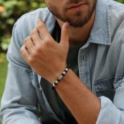 Cross Men Name Bracelet With Black Onyx Stones