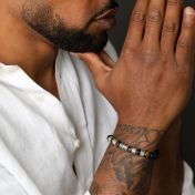 Cross Men Name Bracelet with Green Tiger Eye Stones [Silver]