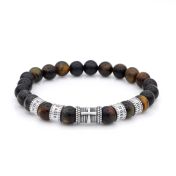 Cross Men Name Bracelet with Green Tiger Eye Stones [Silver]