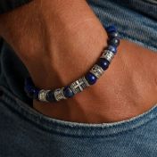 Bracelet Croix Prénoms avec Diamants Noirs 0.20ct - Lapis-Lazuli